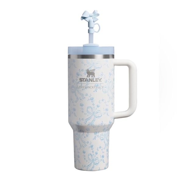 Stanley Other - Stanley White Travel Tumbler with Light Blue Floral Bow Accents